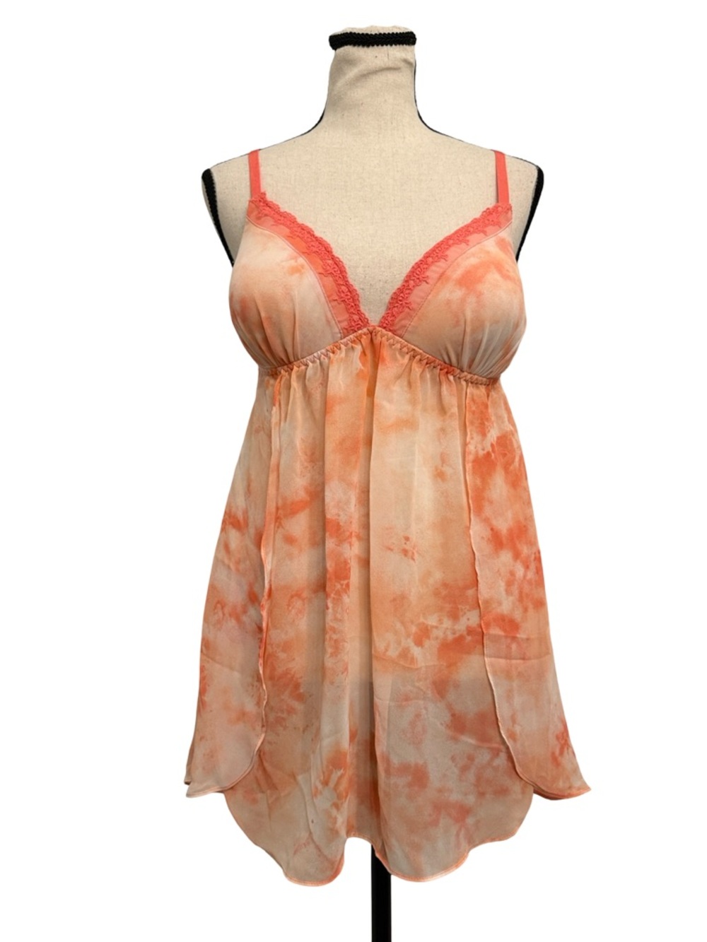 Lilac + London Babydoll Chemise Set Large NWT Orange Tie Dye Lingerie GString